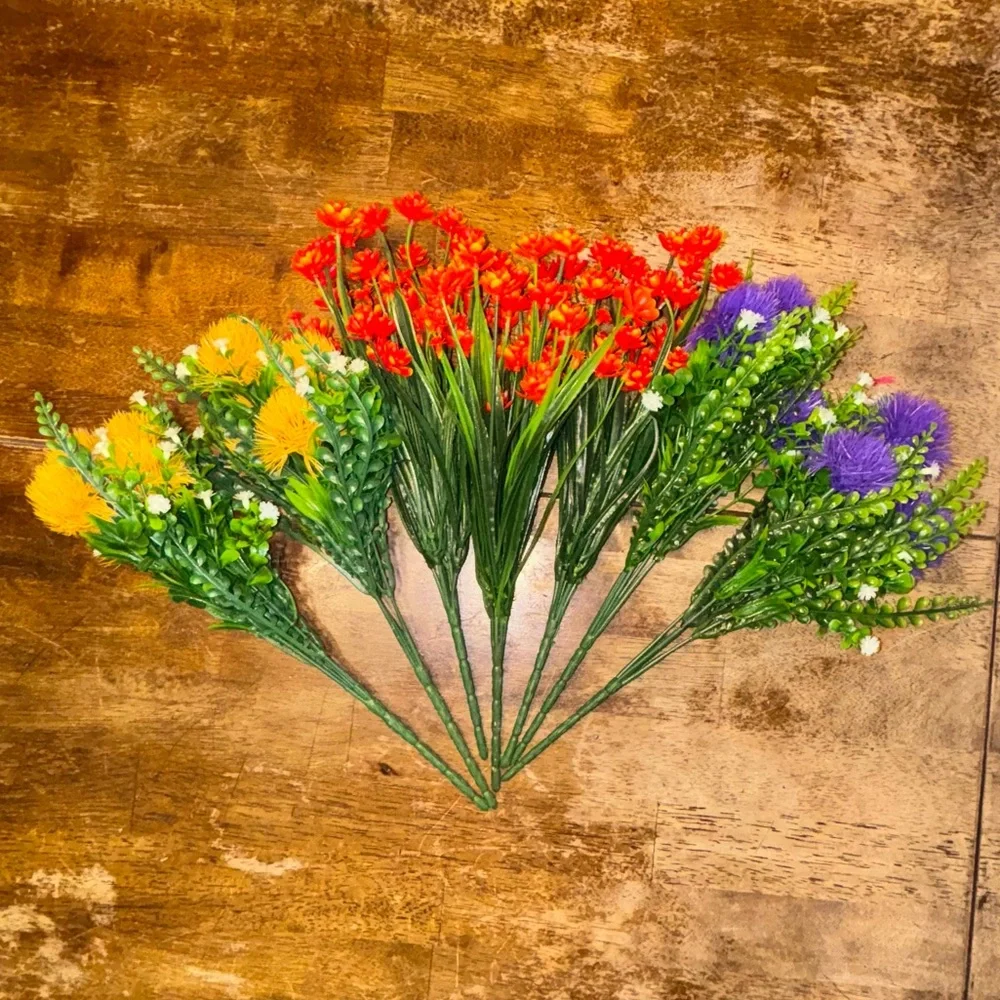 Vibrant Artificial Floral Bundles (7 Pack) Purple, Orange, Yellow, White